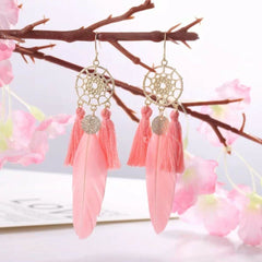 Bohemian, Native Sequin Feather Tassel Earrings