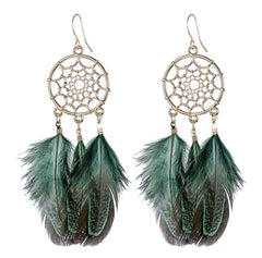 Bohemian, Native Sequin Feather Tassel Earrings