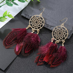 Bohemian, Native Sequin Feather Tassel Earrings