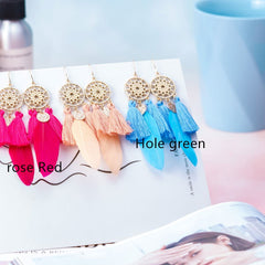 Bohemian, Native Sequin Feather Tassel Earrings