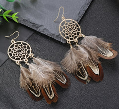 Bohemian, Native Sequin Feather Tassel Earrings