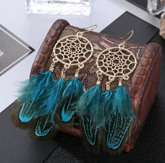 Bohemian, Native Sequin Feather Tassel Earrings