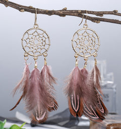 Bohemian, Native Sequin Feather Tassel Earrings