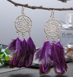 Bohemian, Native Sequin Feather Tassel Earrings